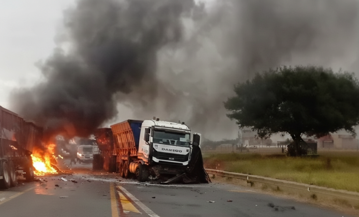 Maputo: Camiões de minério pegam fogo após acidente grave na