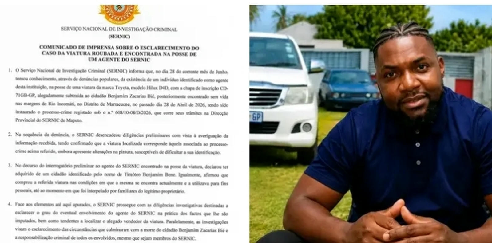 Comunicado do SERNIC sobre viatura de jovem assassinado colide com