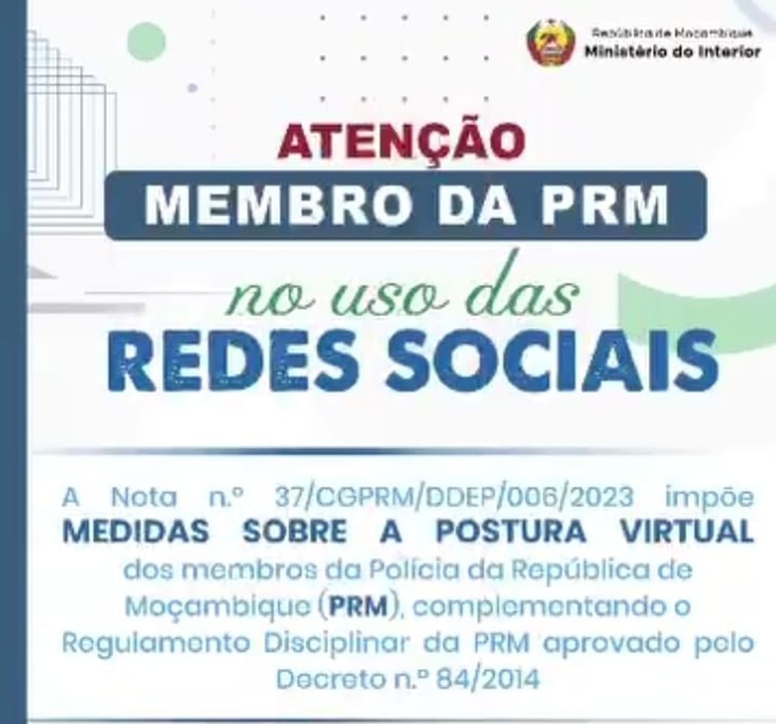 Comando Geral da PRM reforça regras para agentes nas redes sociais